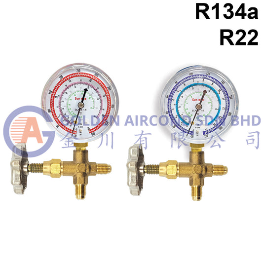 Sun Eye Meter Gauge 3 Ways R134a/22 - Copper