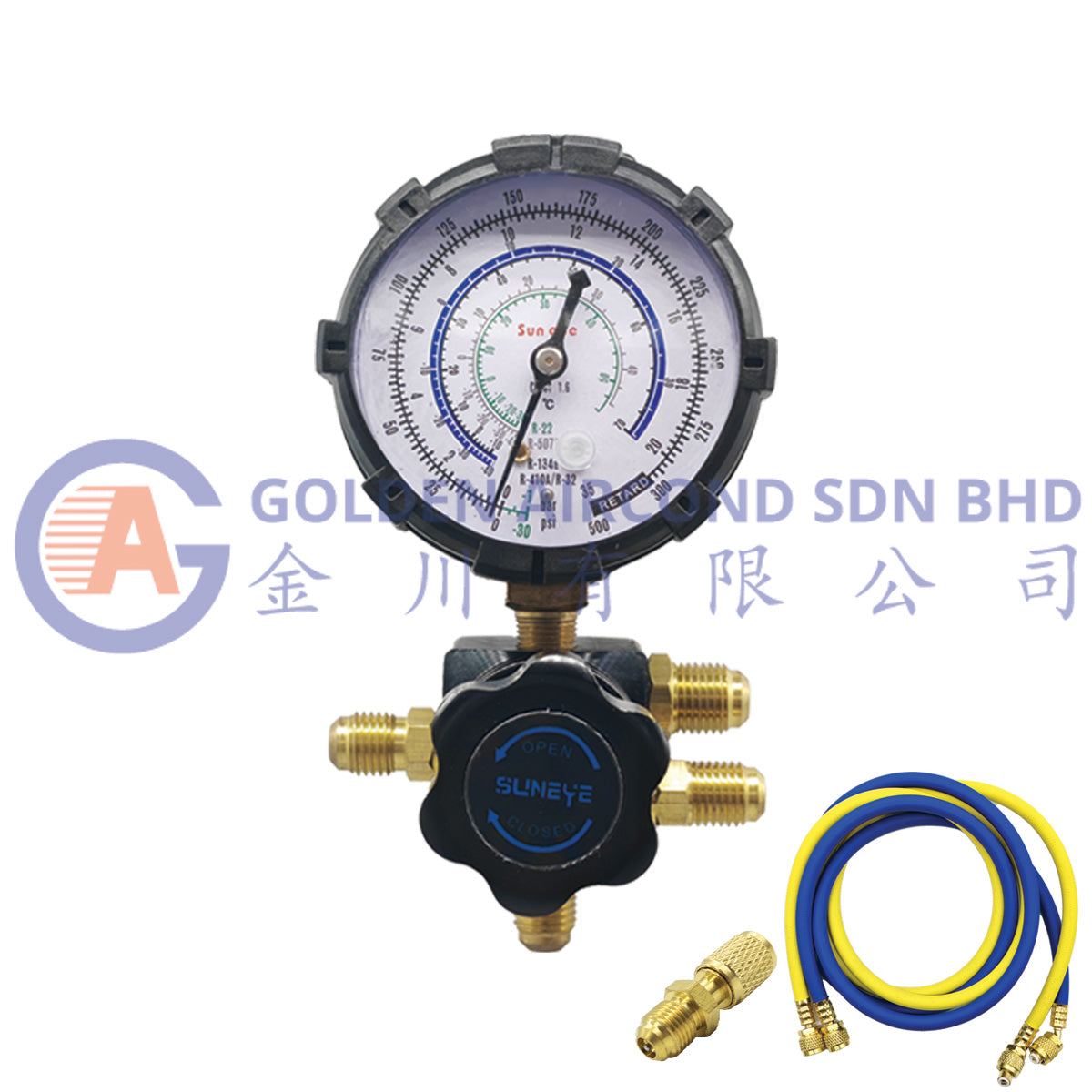 Sun Eye Single Manifold Aluminium Low ( Blue ) – R410/32, R134A, R507