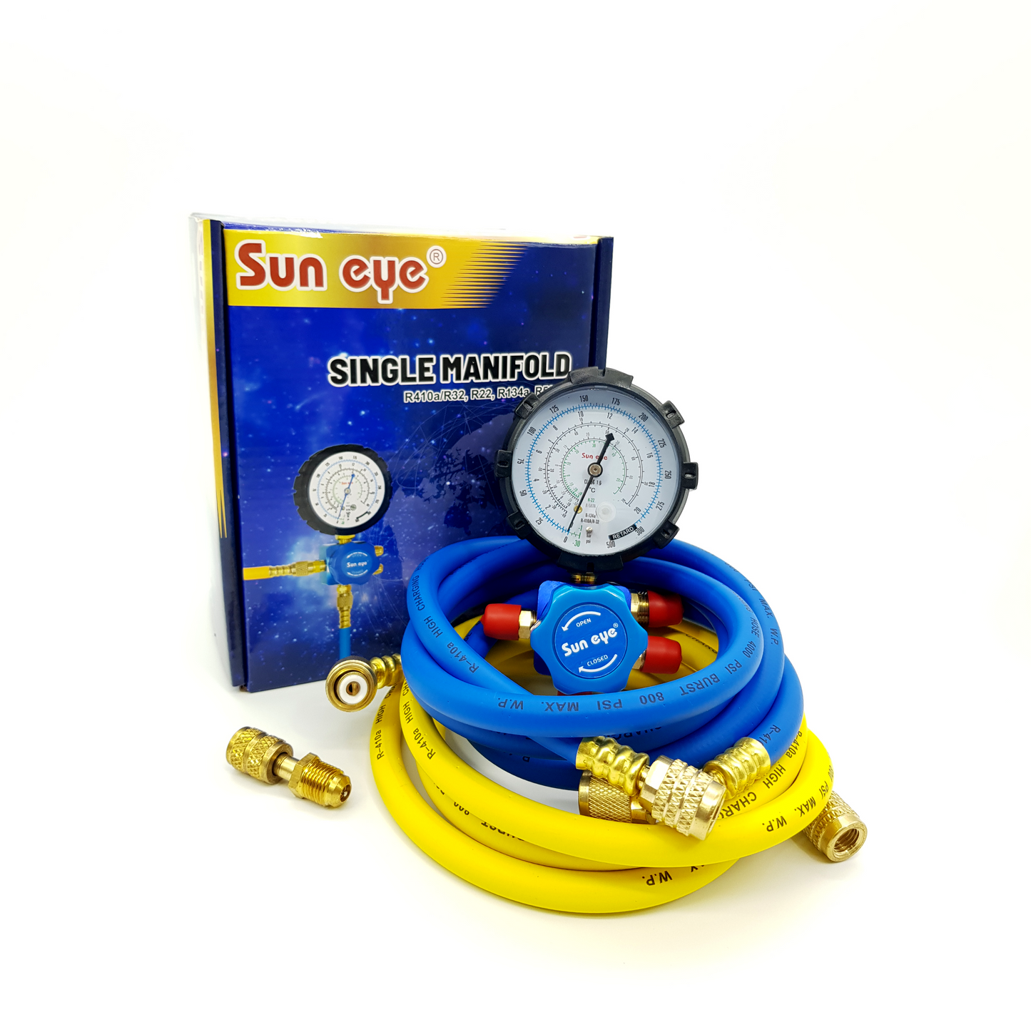 Sun Eye Single Manifold Set Aluminium Low ( Blue ) – R410/32, R22, R134A, R507