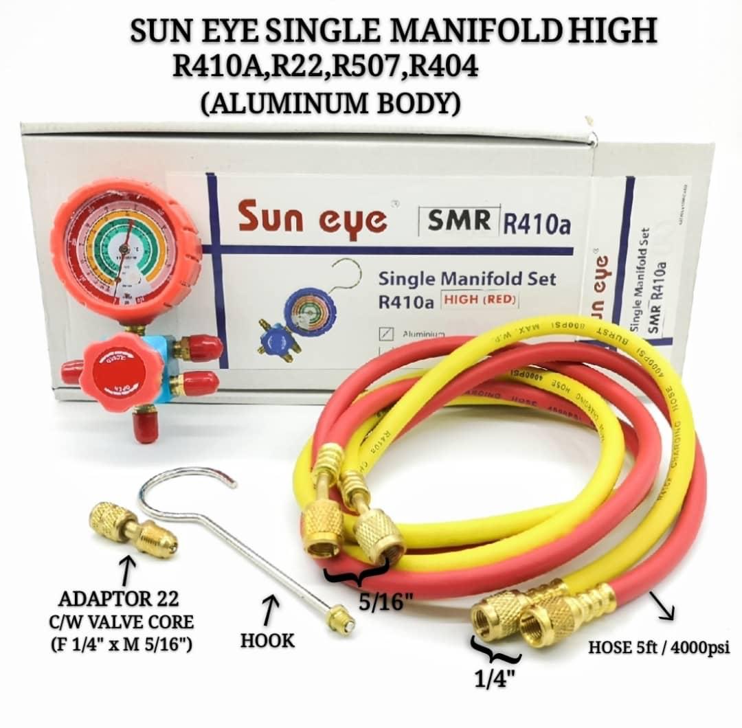 Sun Eye Single Manifold Set Aluminium High ( Red ) – R410a, R22, R404, R507